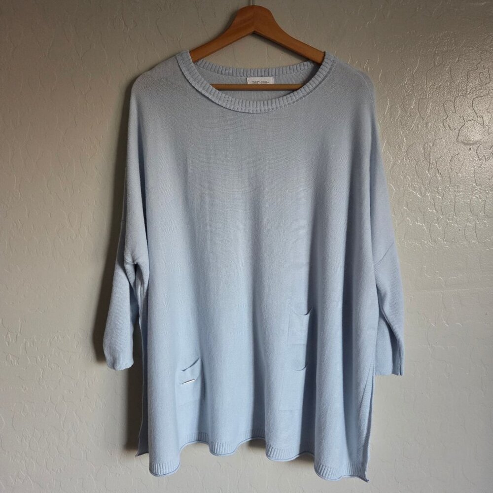 Mersea Catalina Traveler Sweater Sky Blue One Sz Layering Lagenlook Mini Pockets